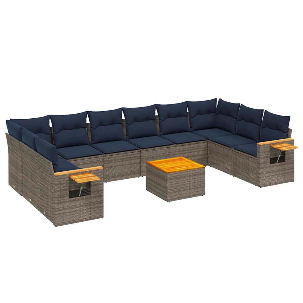 10-tlg. Garten-Sofagarnitur mit Kissen Schwarz Poly Rattan