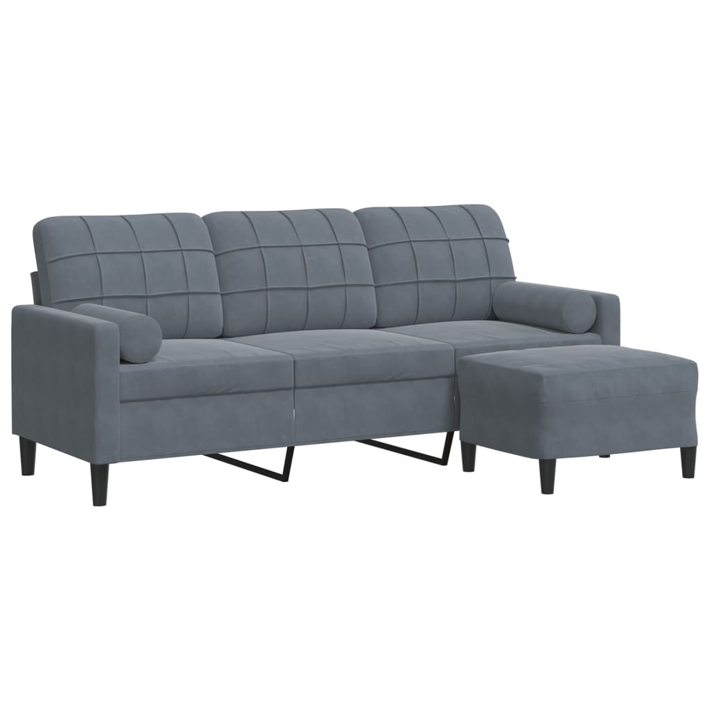 3-Sitzer-Sofa mit Hocker Hellgrau 180 cm Samt