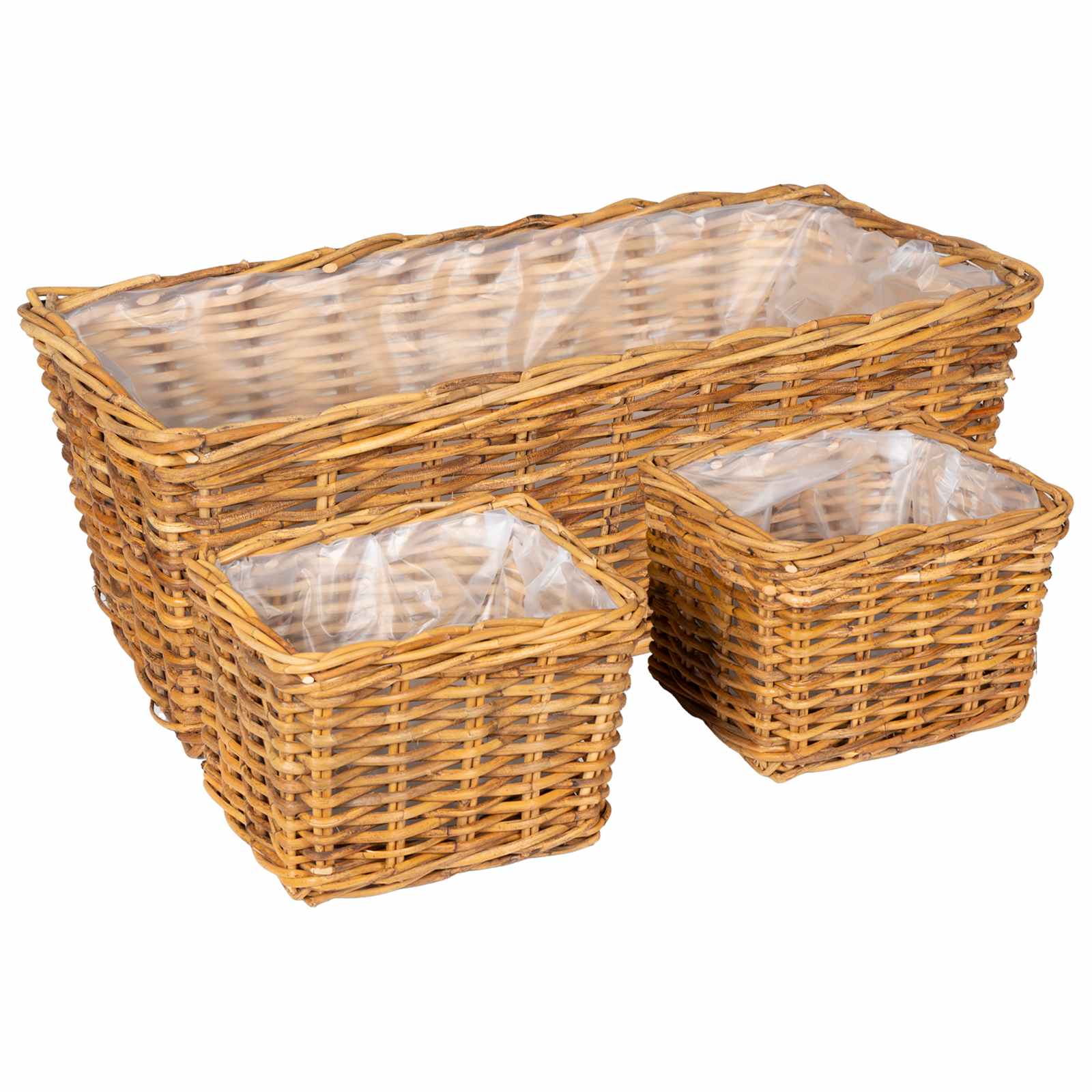 Blumentopfkorb mit Speicher 3 Stk. Natürliches Grau Kubu Rattan