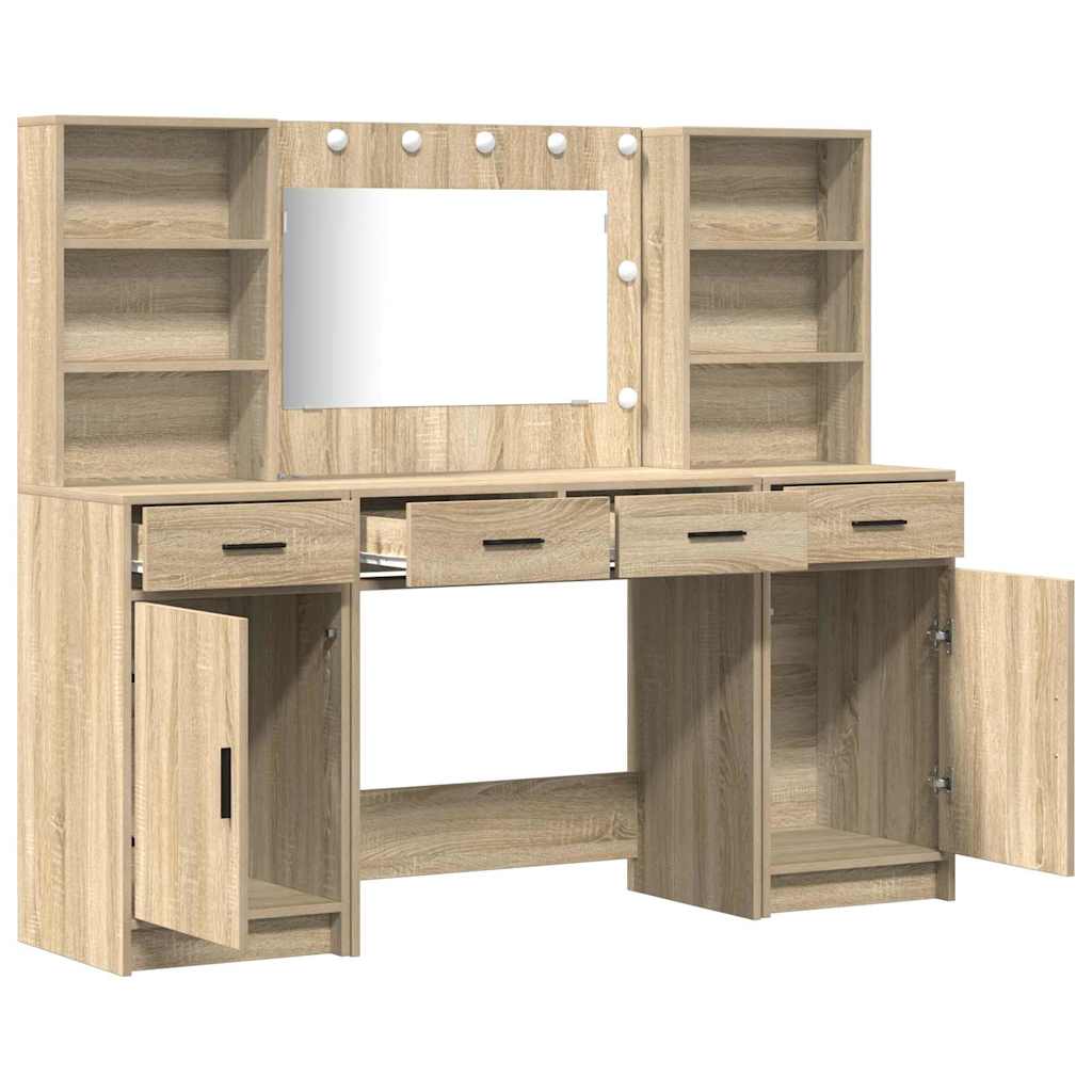 Schminktischset mit LED mit Schubladen 3 pcs Weiß Holzwerkstoff