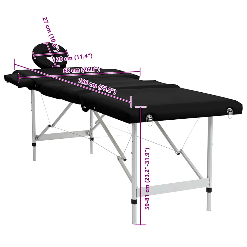 Massagetisch mit Aluminiumrahmen, faltbar 4 Zonen Blau