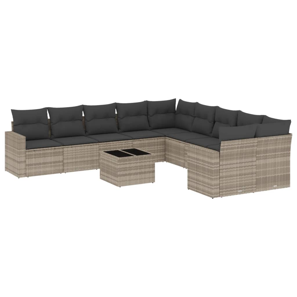 10-tlg. Garten-Sofagarnitur mit Kissen Schwarz Poly Rattan