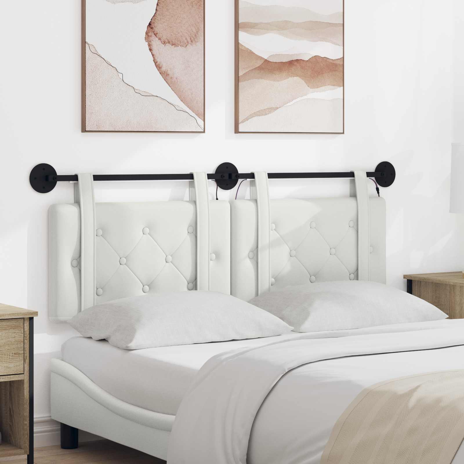Hängendes Kopfteil Mit LED Licht Creme Kunstleder