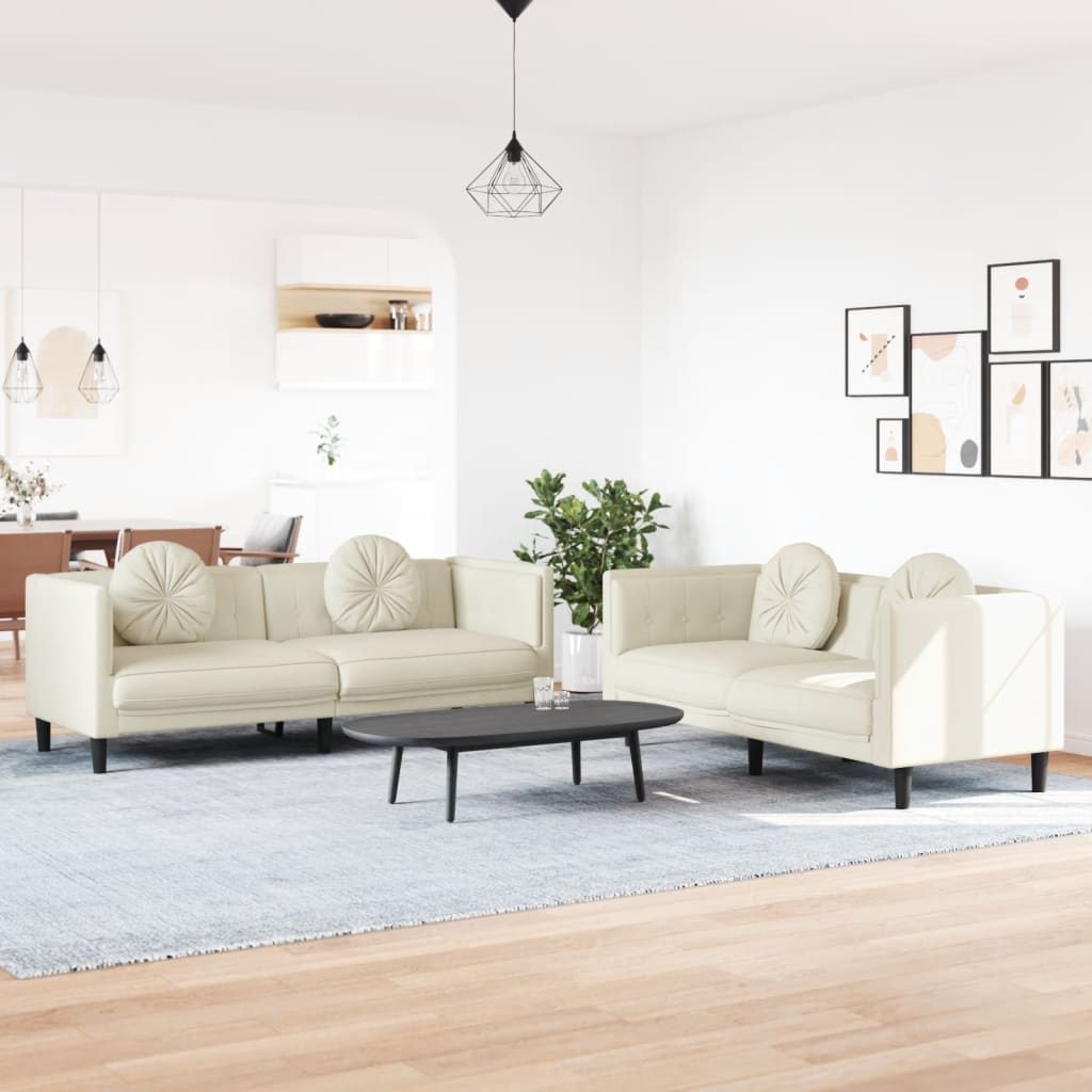 3-tlg. Sofagarnitur mit Kissen Creme Samt