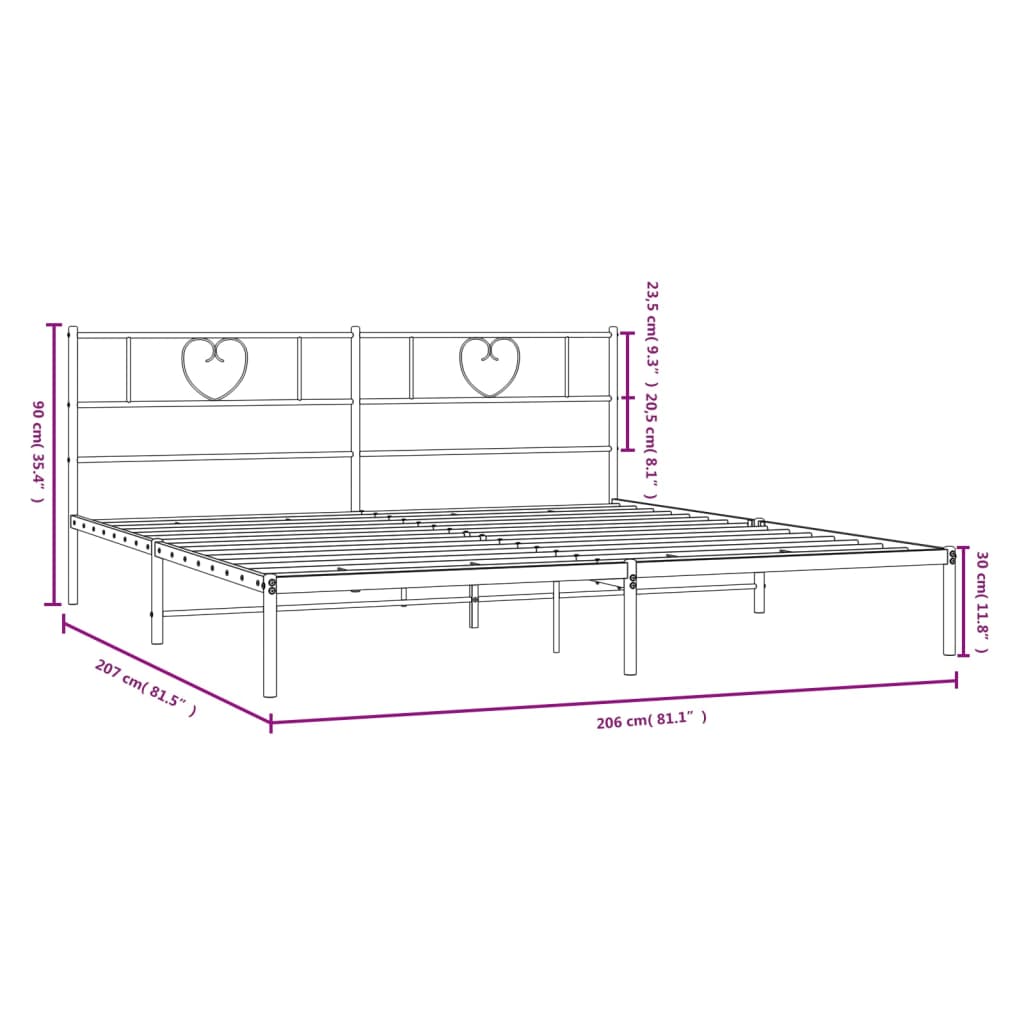 Bettgestell mit Kopfteil Metall Schwarz 100x190 cm