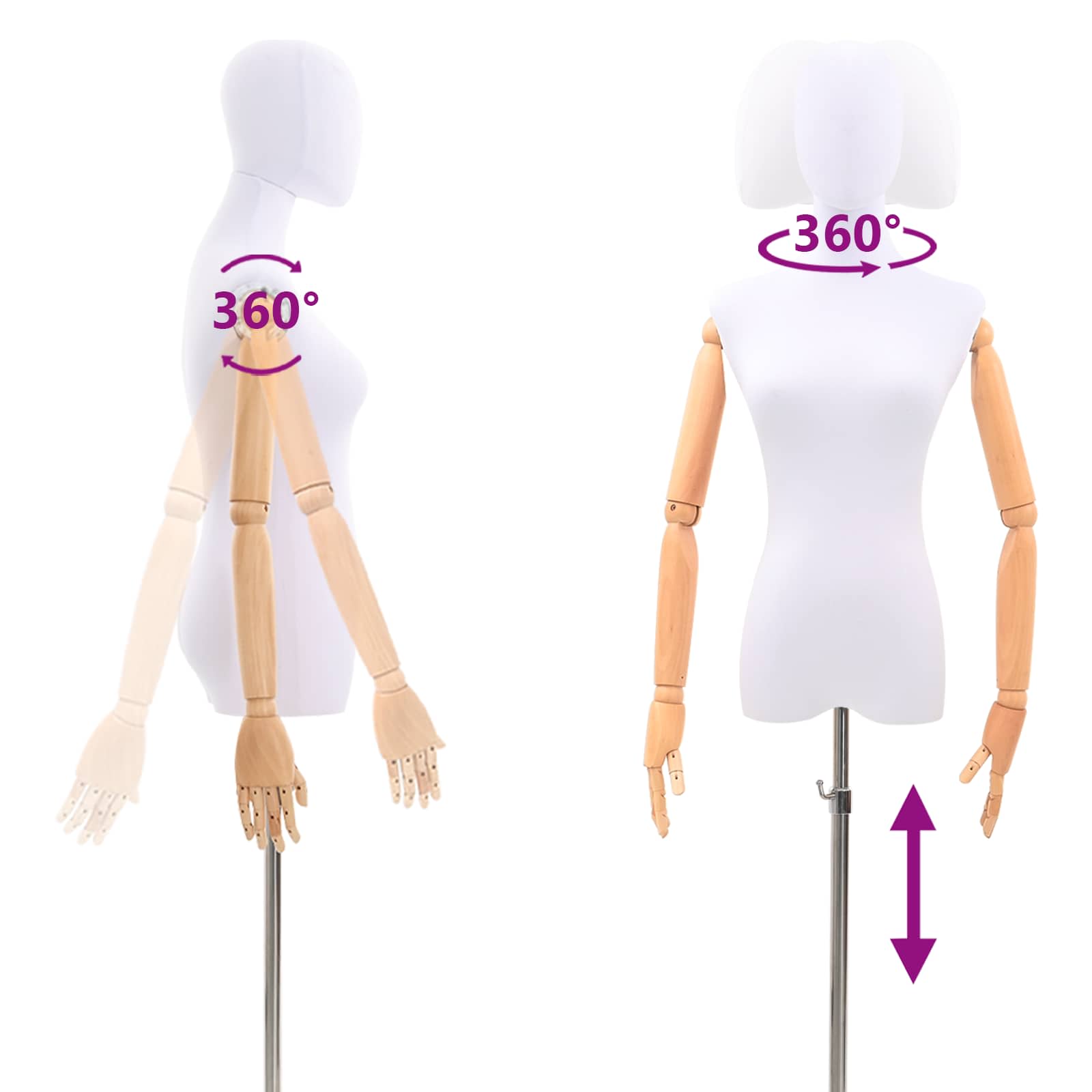 Verstellbare Mannequin 165-213 cm mit Fuß Weiblich PP Weiß