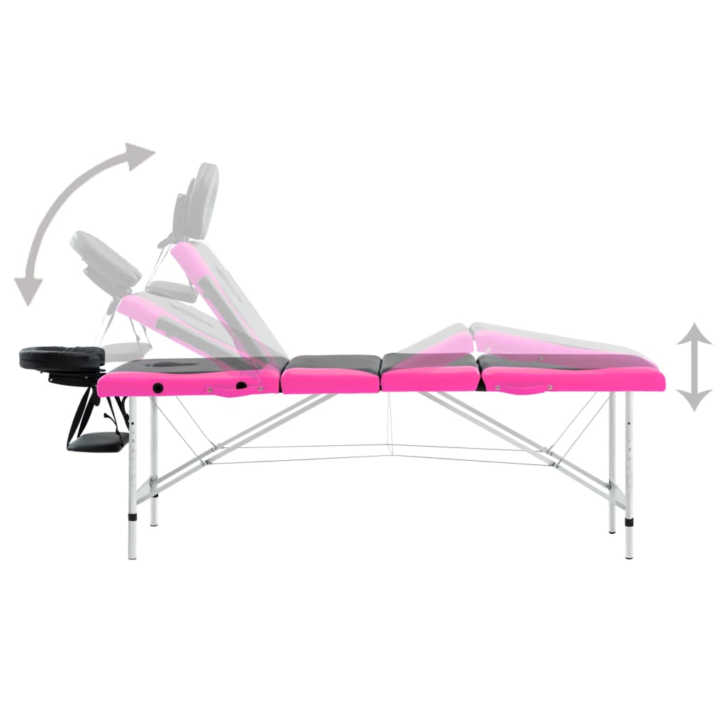 Massageliege Klappbar 4-Zonen Aluminiumgestell Schwarz und Rosa