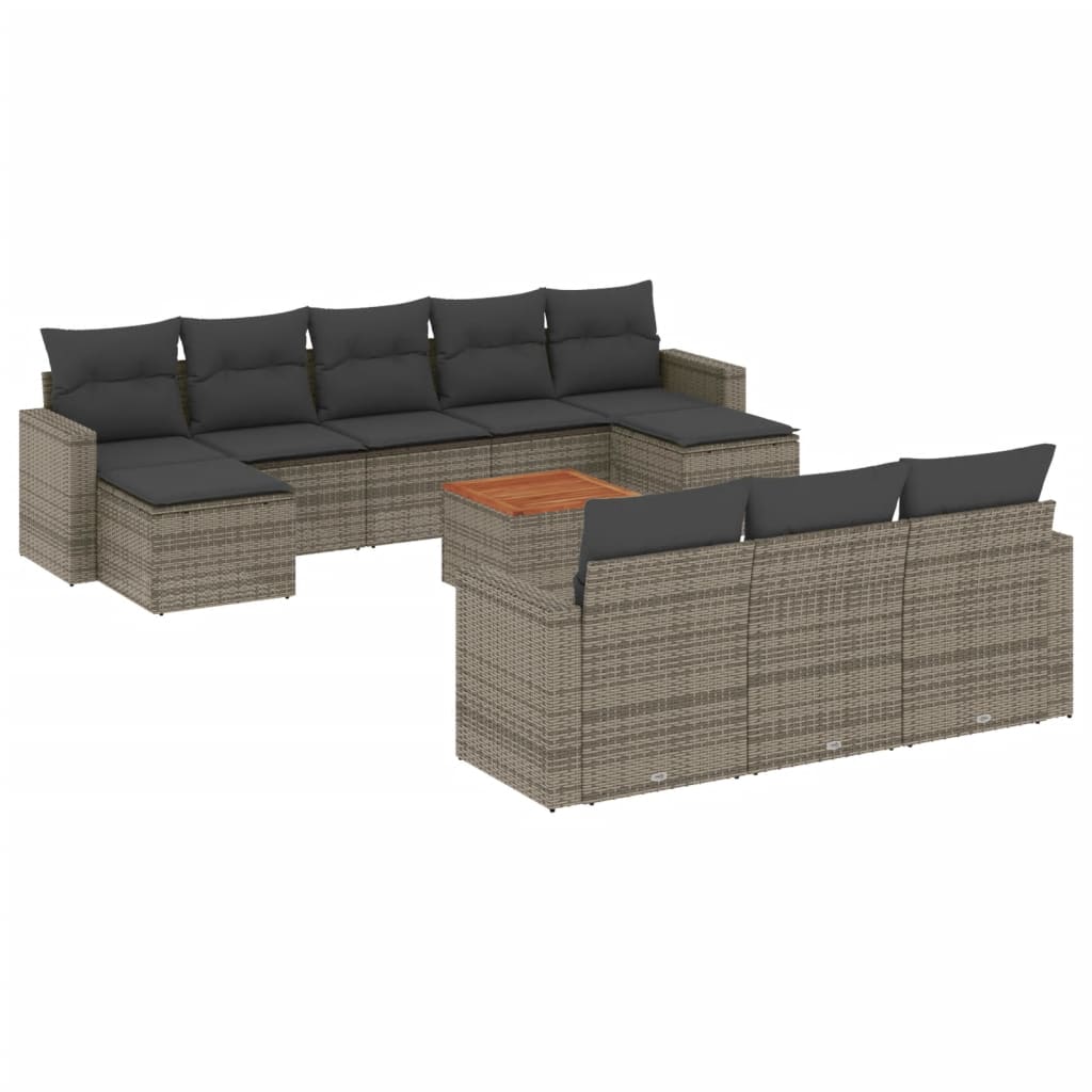 11-tlg. Garten-Sofagarnitur mit Kissen Schwarz Poly Rattan