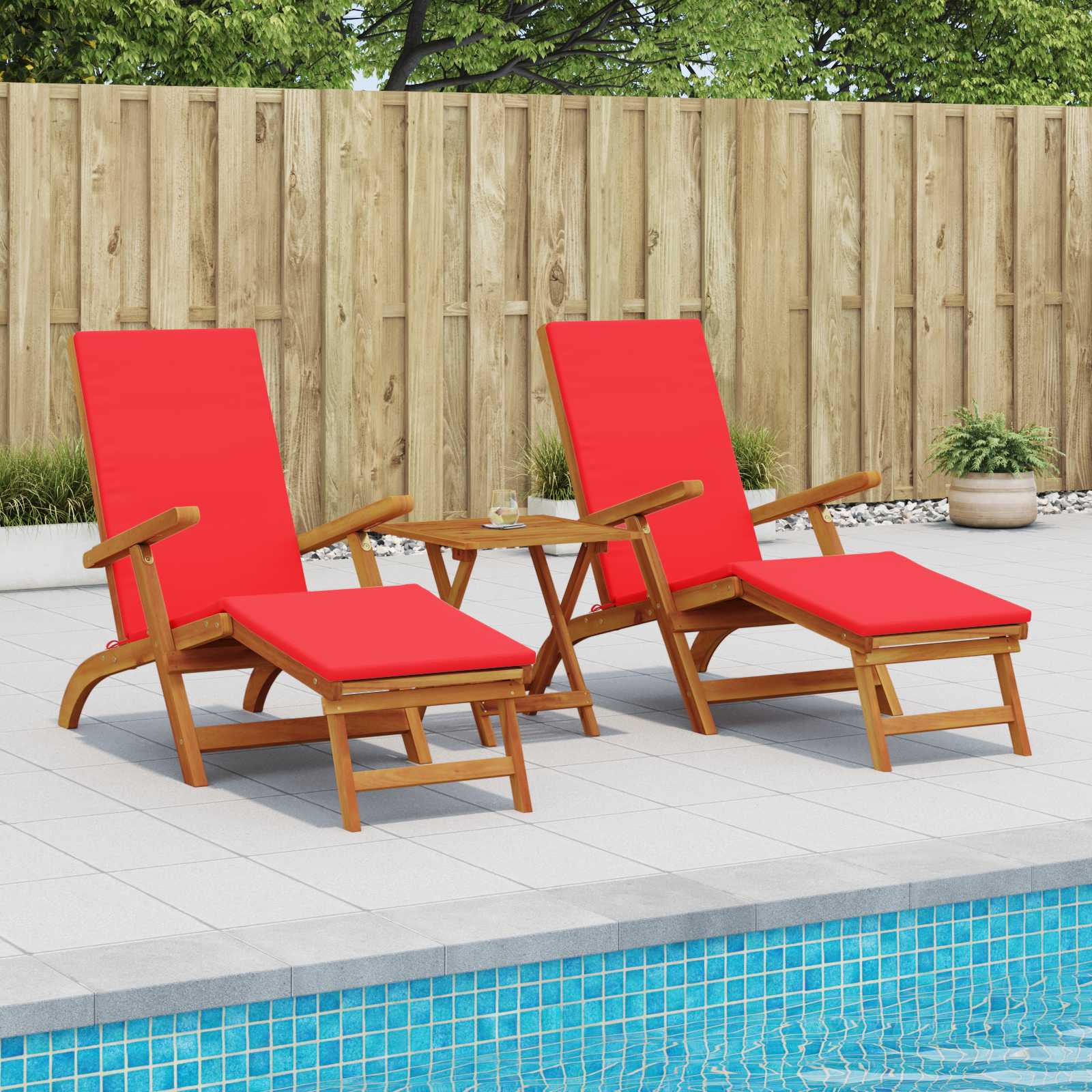 Gartenliege mit Fußteil und Tisch Massivholz Akazie