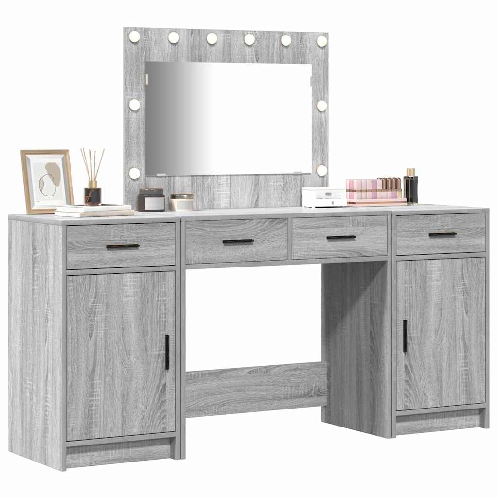 Schminktisch mit Spiegelbeleuchtung 3 pcs Weiß Holzwerkstoff