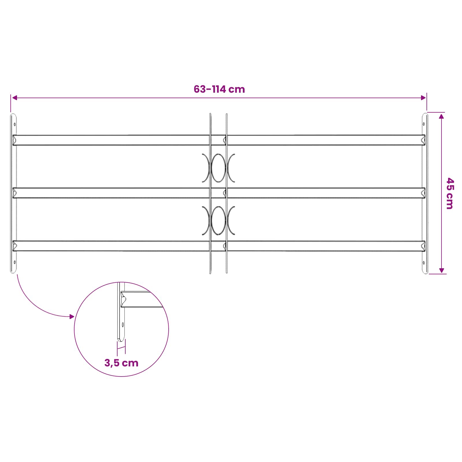 Fenstergitter Verstellbar mit 3 Querstäben 500-650 mm