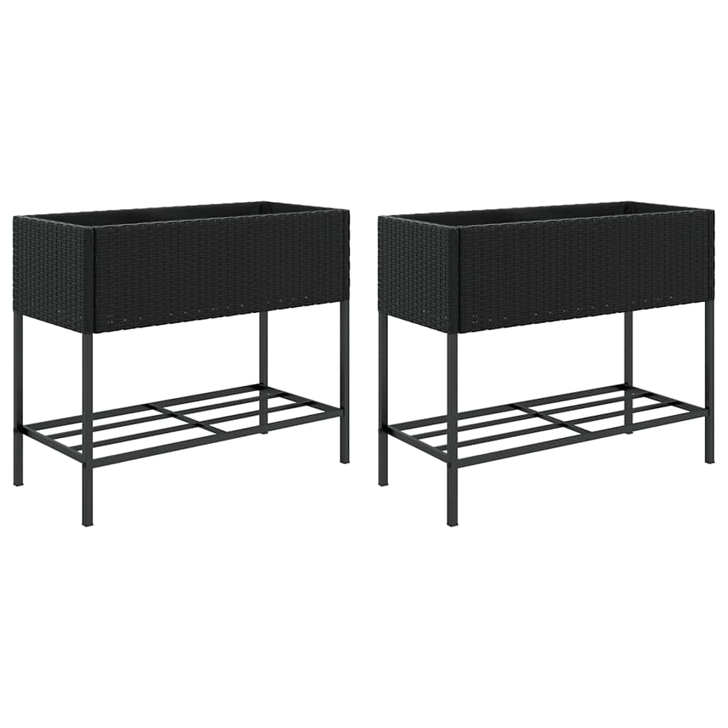 Hochbeete mit Ablage 2 Stk. Schwarz 70x28x70 cm Poly Rattan