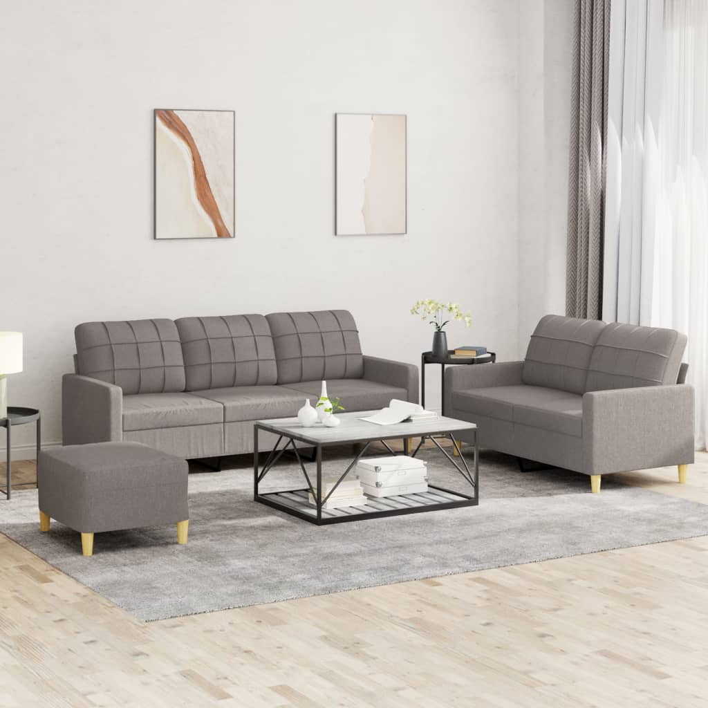 3-tlg. Sofagarnitur mit Kissen Braun Stoff