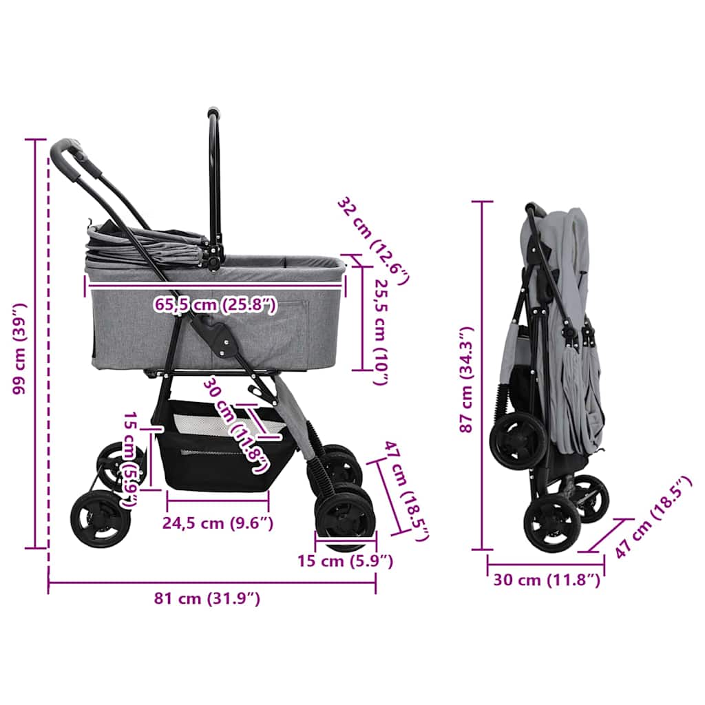 Faltbarer Haustierwagen Rosa 81 x 47 x 99 cm Polyester