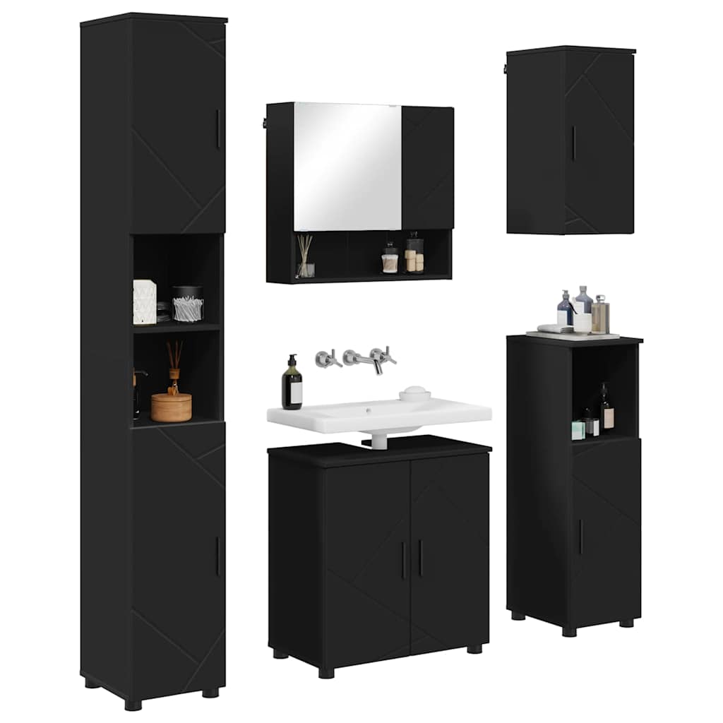 Badezimmermöbel-Set mit Tür 5 pcs Weiß Holzwerkstoff & Metall