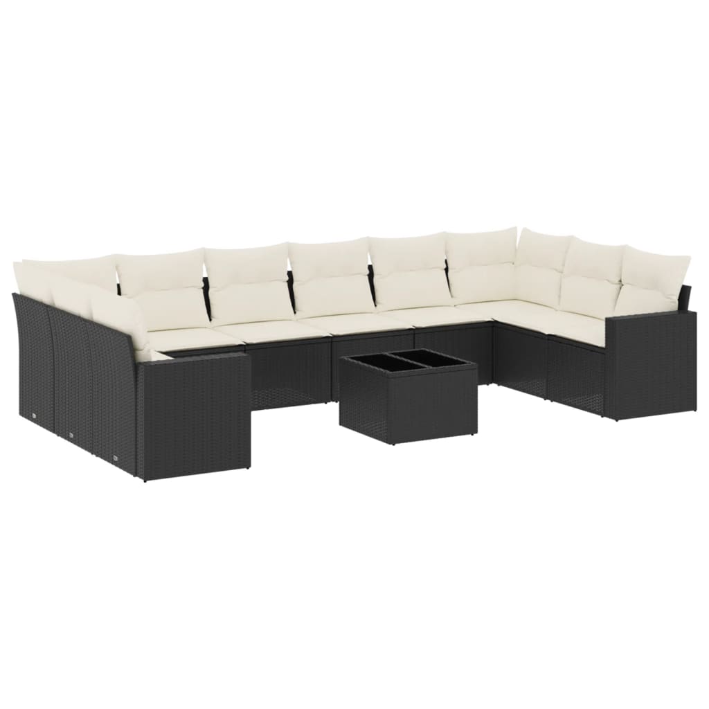 10-tlg. Garten-Sofagarnitur mit Kissen Schwarz Poly Rattan