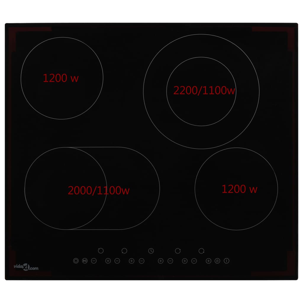 Glaskeramik-Kochfeld mit 4 Platten Touch Control 6000 W