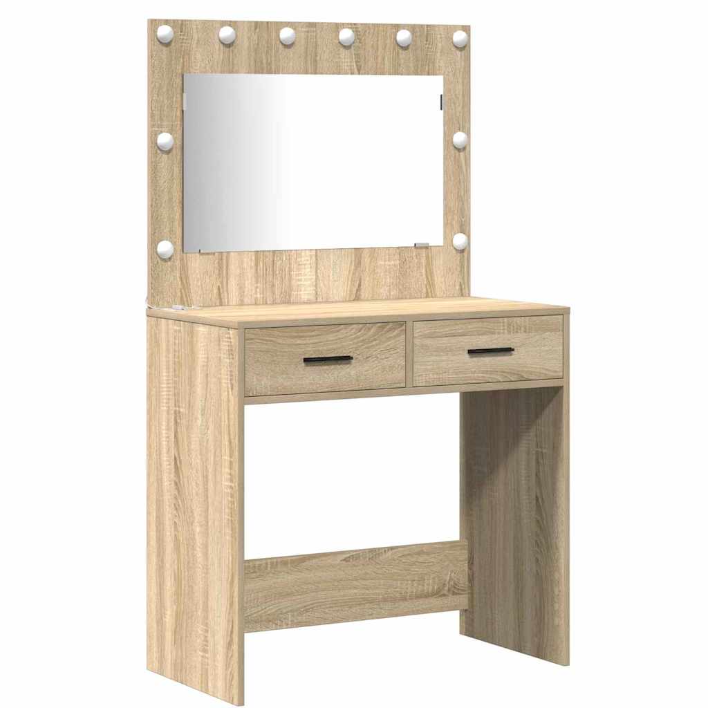 Schminktisch mit Spiegelbeleuchtung 2 pcs Weiß Holzwerkstoff