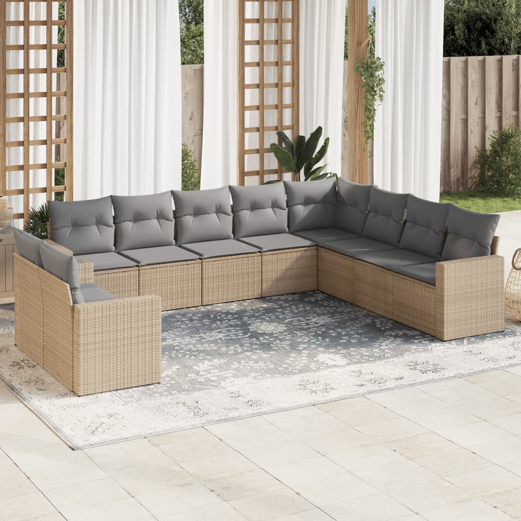 10-tlg. Garten-Sofagarnitur mit Kissen Schwarz Poly Rattan