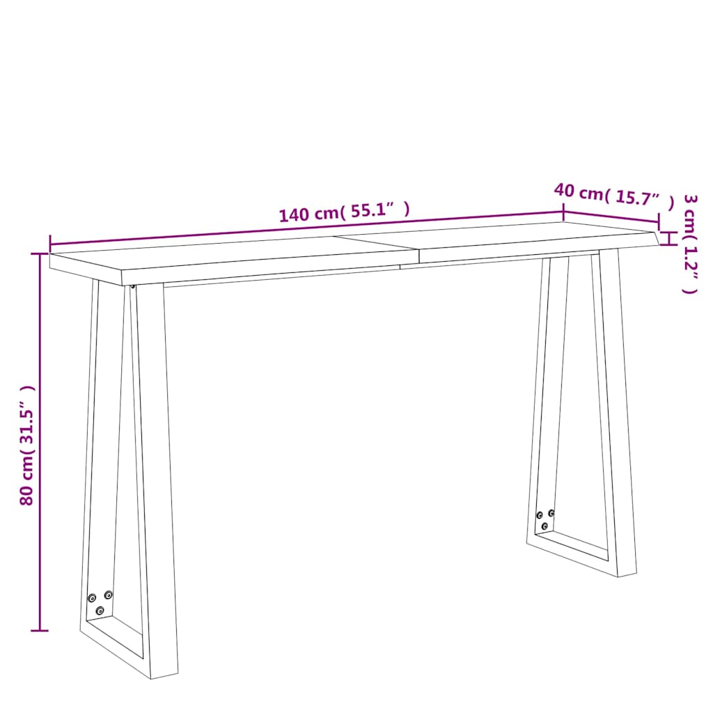 Konsolentisch Baumkante 110x35x80 cm Massivholz Akazie