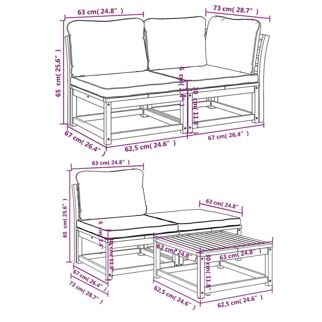 4-tlg. Garten-Lounge-Set mit Kissen Massivholz Akazie