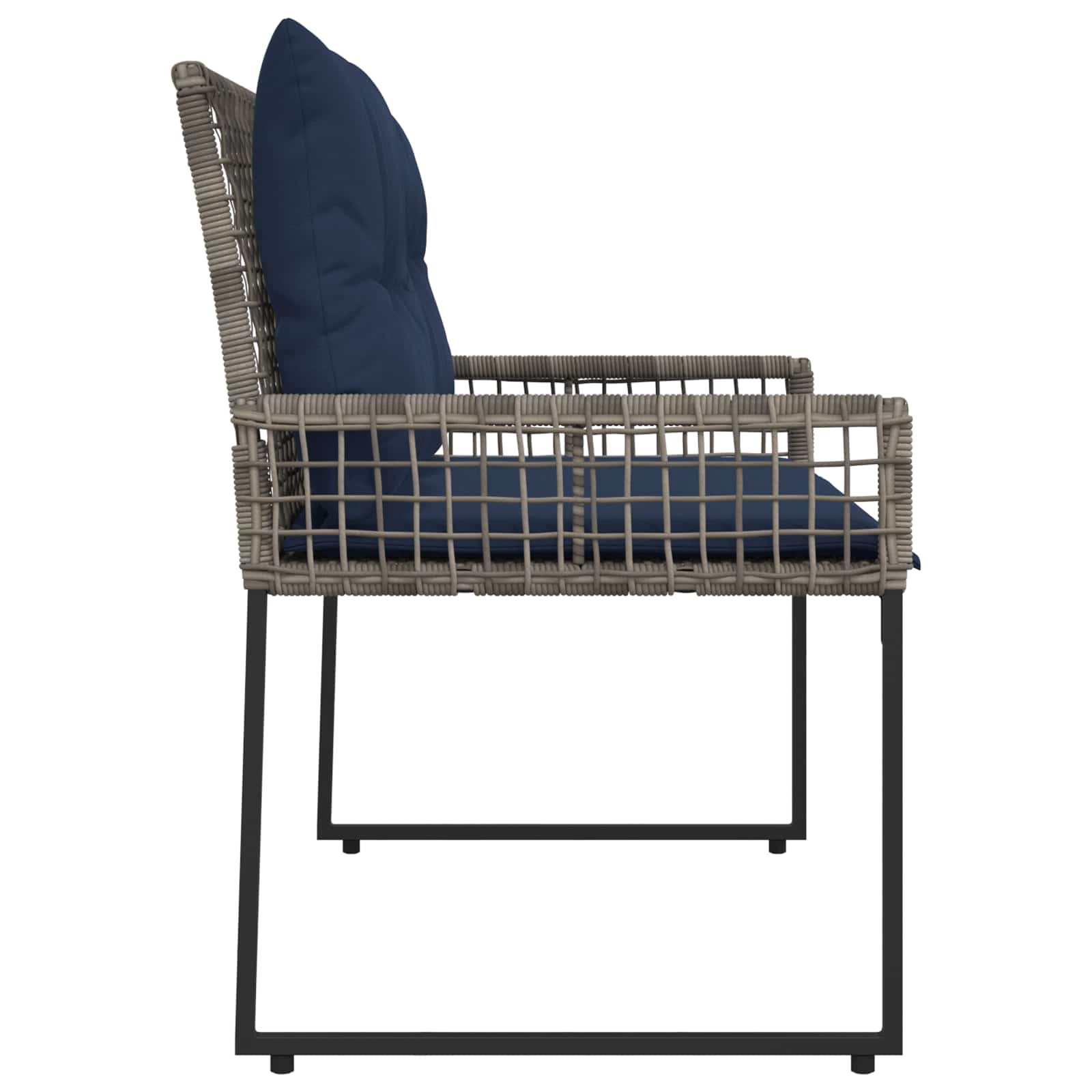Bank Outdoor mit Kissen Schwarz und Cremeweiß 118 x 55 x 82 cm