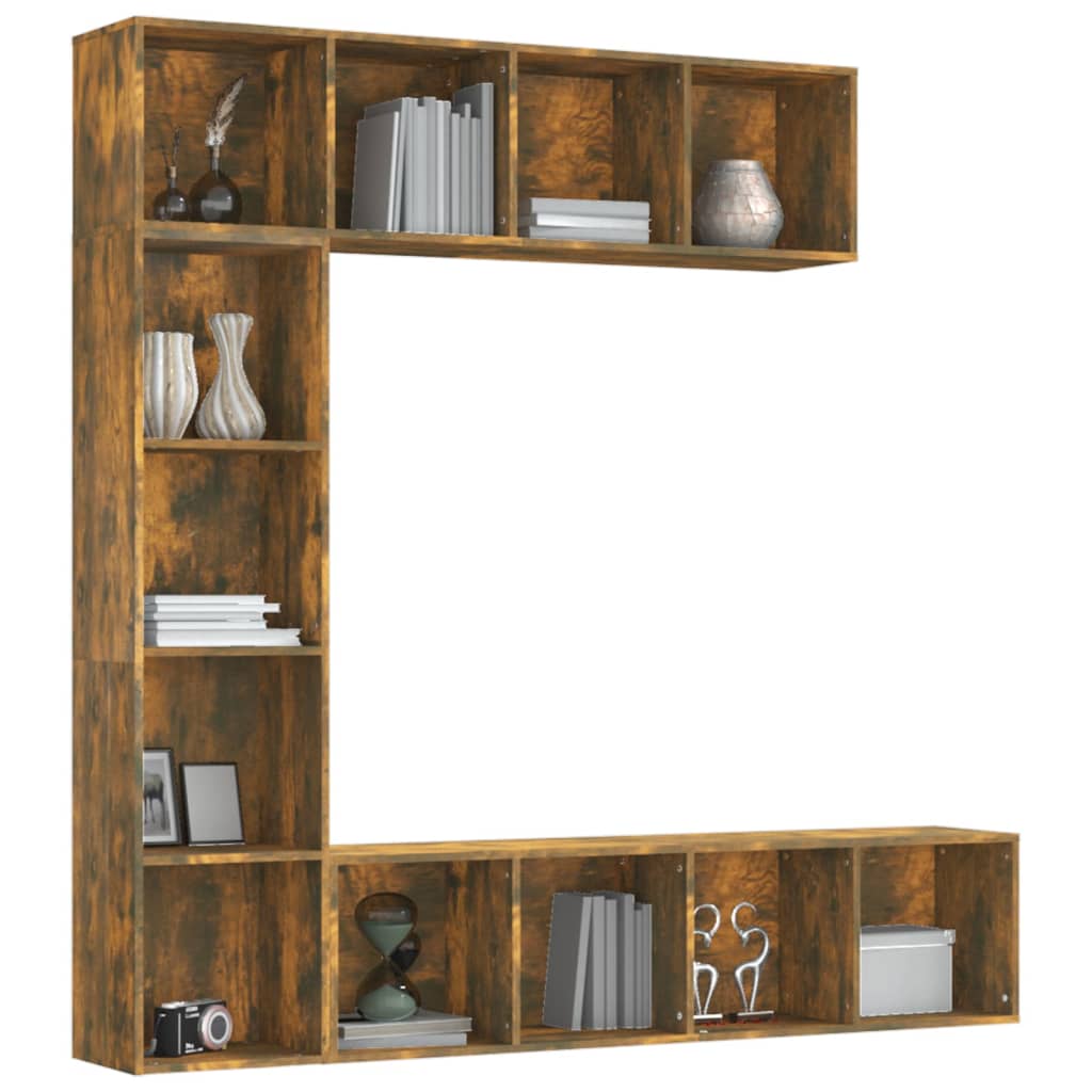 3-tlg. Bücher-/TV-Schrank Set Weiß 180×30×180 cm