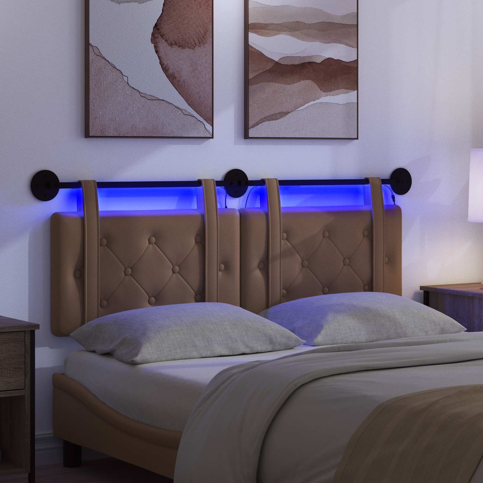 Hängendes Kopfteil Mit LED Licht Creme Kunstleder