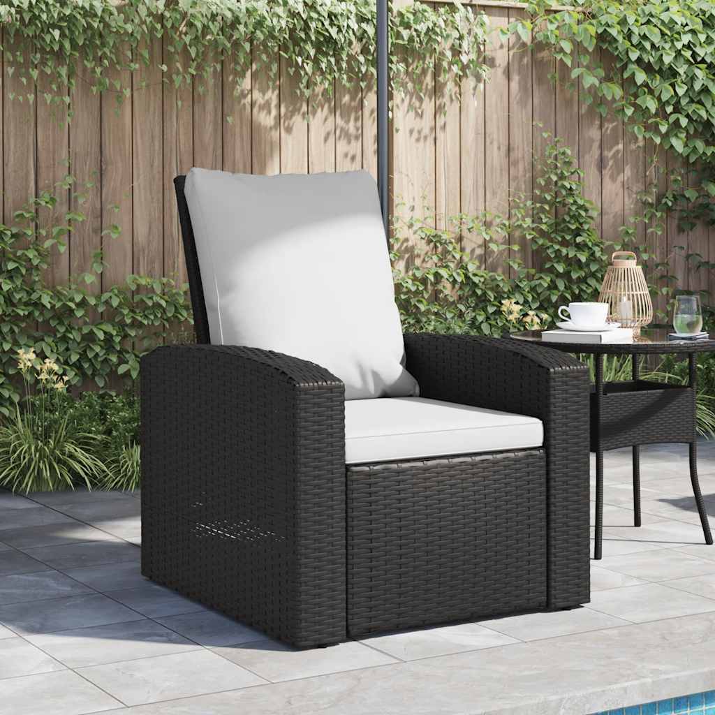 Gartensessel Verstellbar mit Kissen Hellbraun Poly Rattan