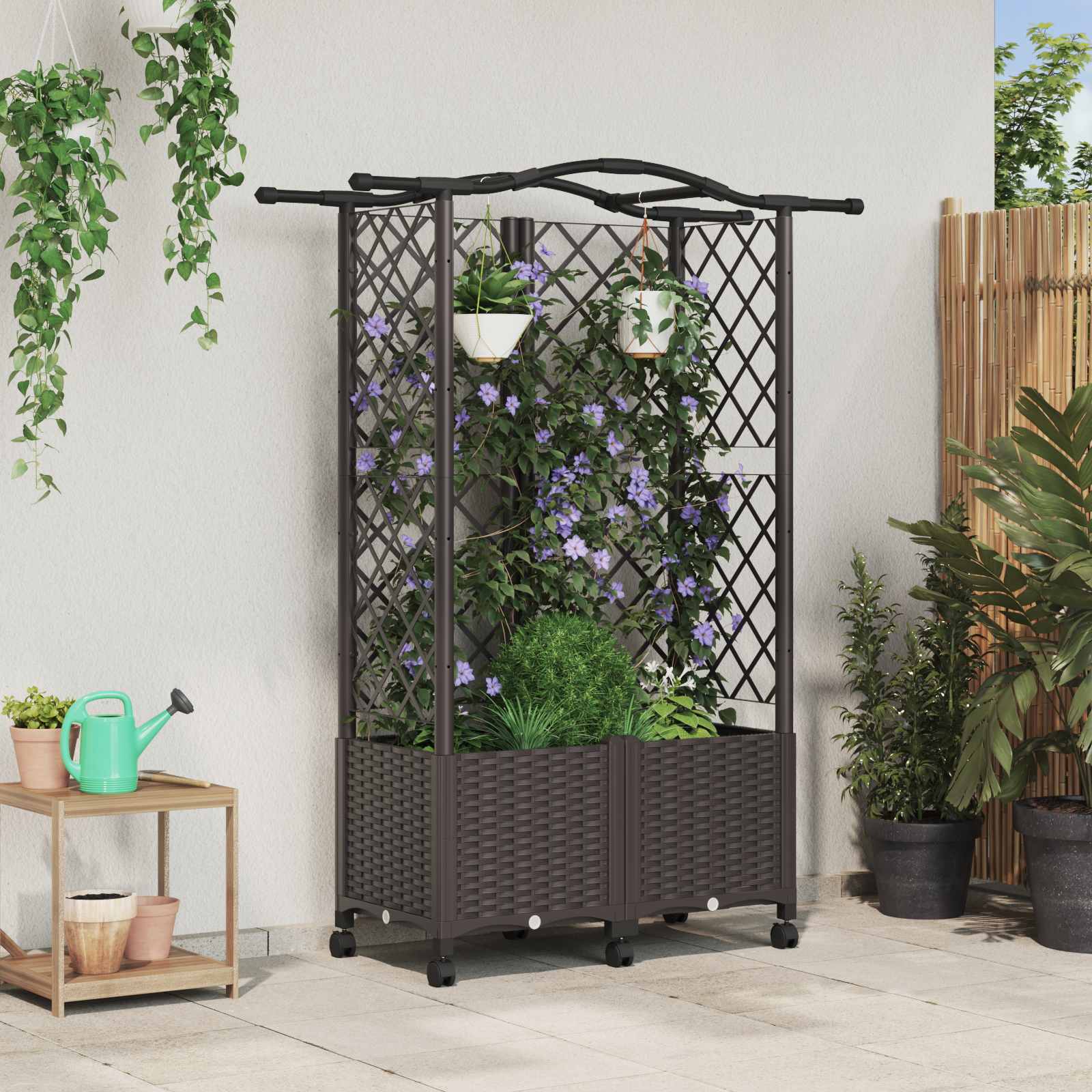 Hochbeet mit Rankgitter und Dach Braun 124 x 40 x 123 cm PP