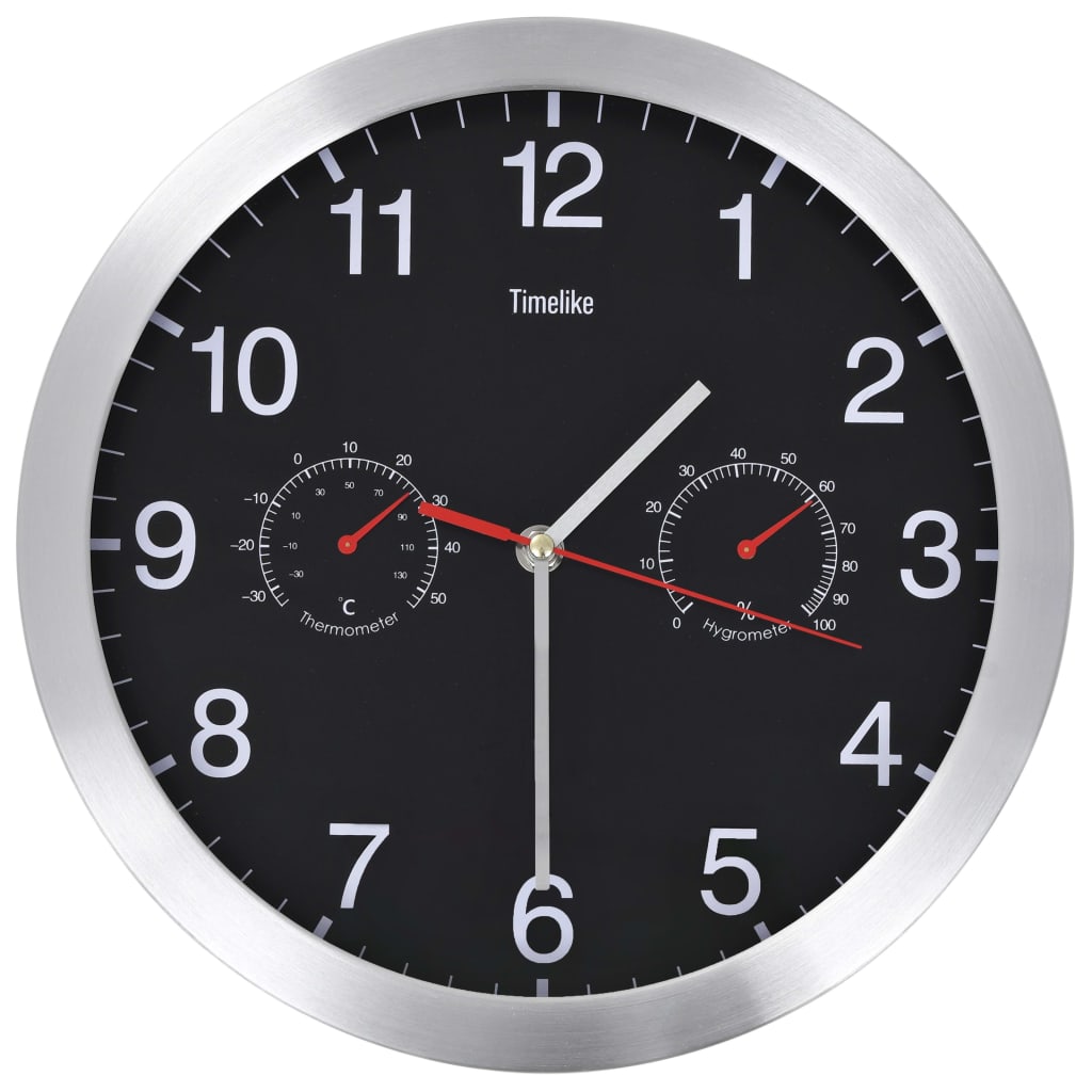 Wanduhr mit Quarzwerk, Hygrometer und Thermometer 30 cm Weiß
