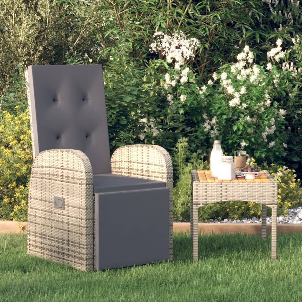 Garten-Liegestühle mit Kissen 2 Stk. Grau Poly Rattan