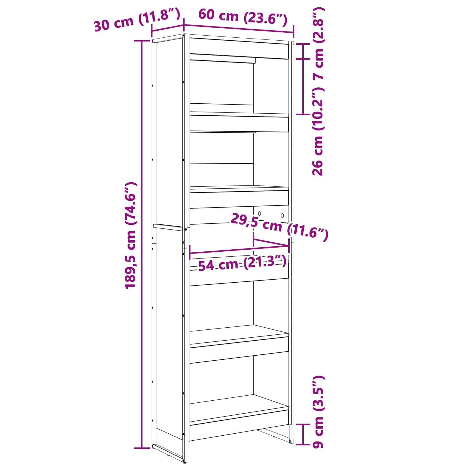 Bücherregal 2 pcs Schwarz Eichen-Optik 60 x 30 x 189,5 cm