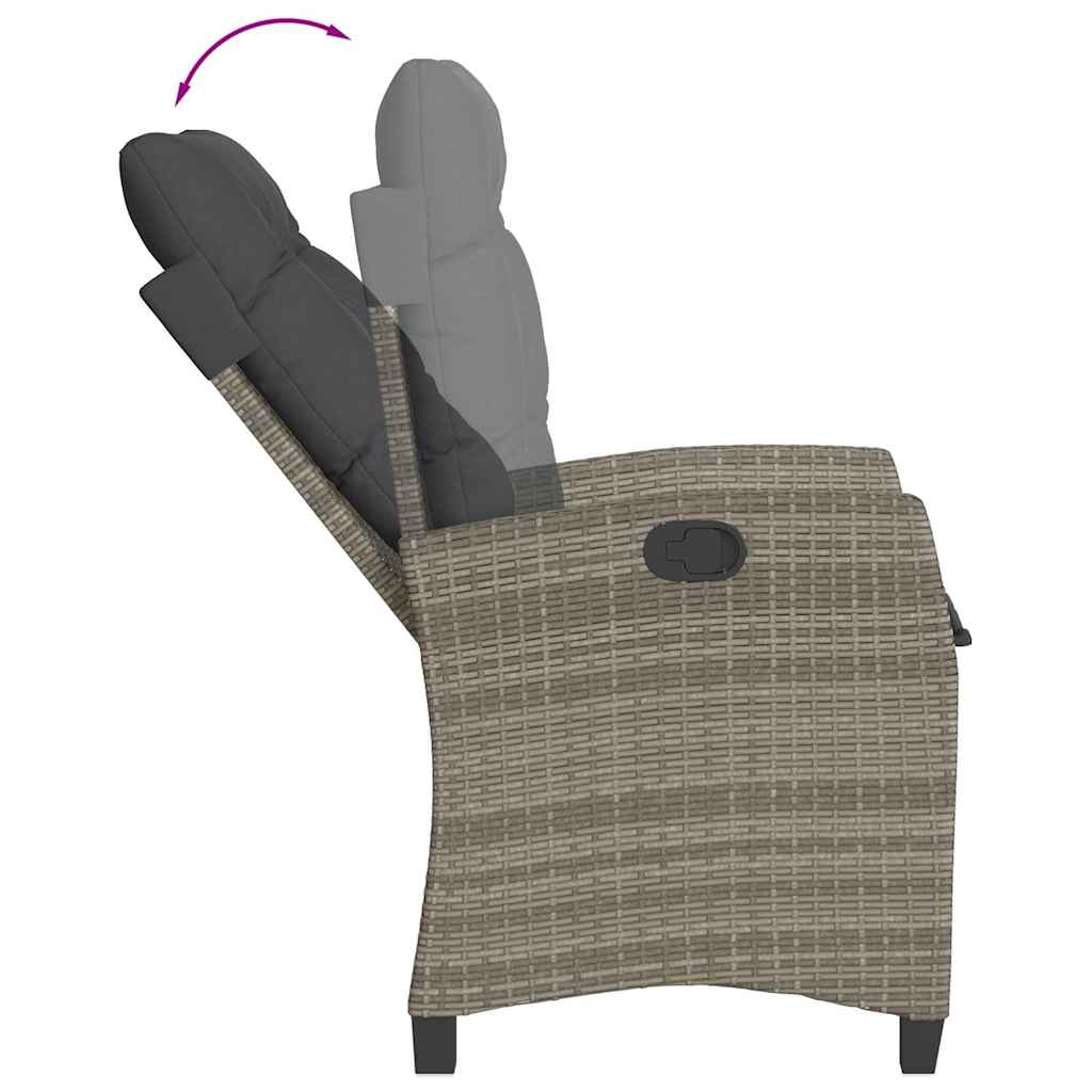 Gartensessel Verstellbar mit Kissen Schwarz Poly Rattan