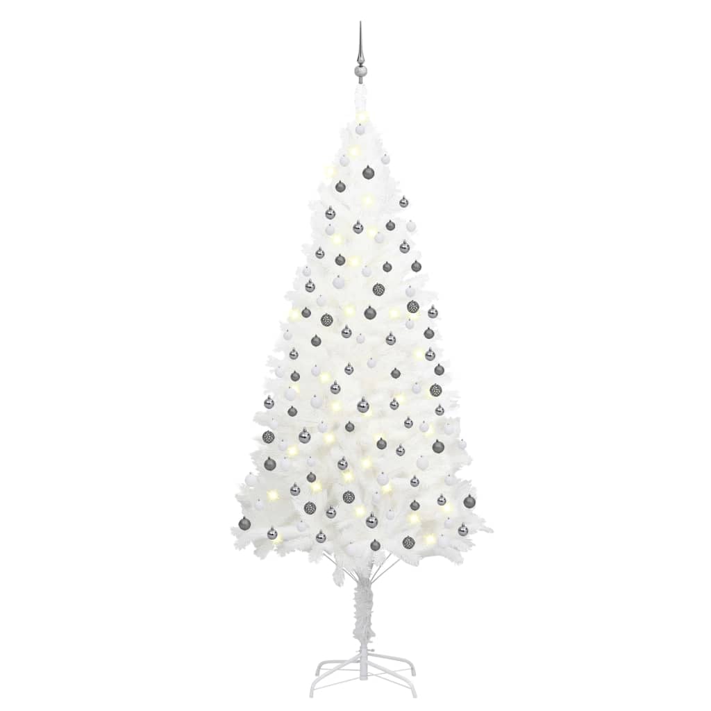 Künstlicher Weihnachtsbaum mit Beleuchtung & Kugeln Weiß 120 cm
