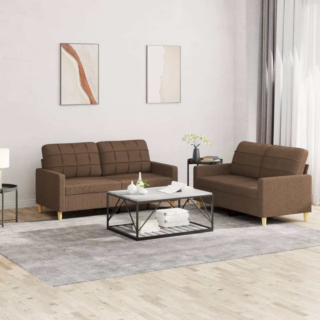 3-tlg. Sofagarnitur mit Kissen Creme Stoff
