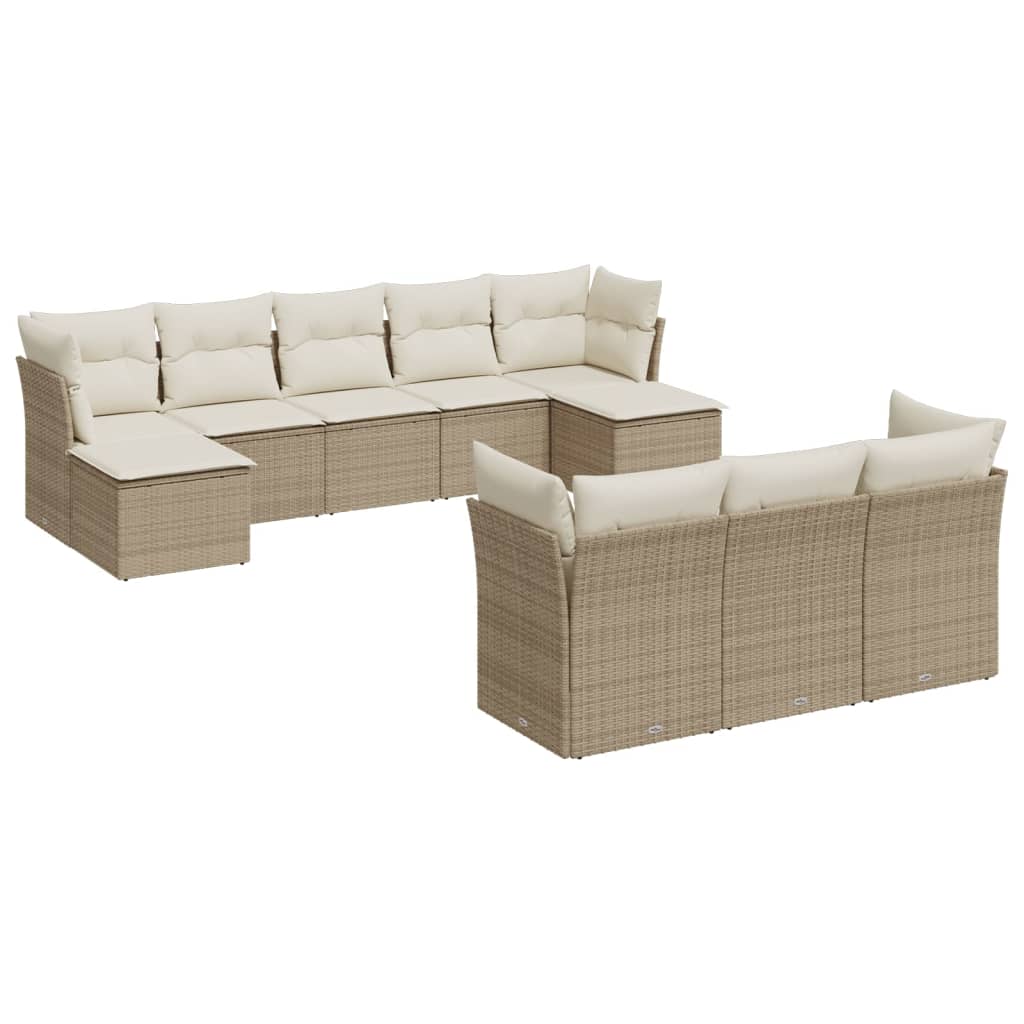 10-tlg. Garten-Sofagarnitur mit Kissen Schwarz Poly Rattan
