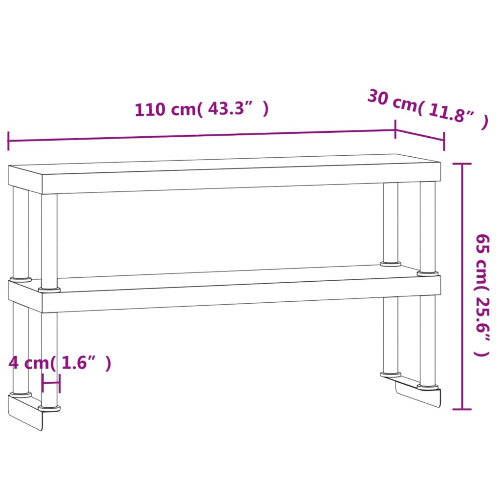 Aufsatzboard für Küchentisch 110x30x35 cm Edelstahl