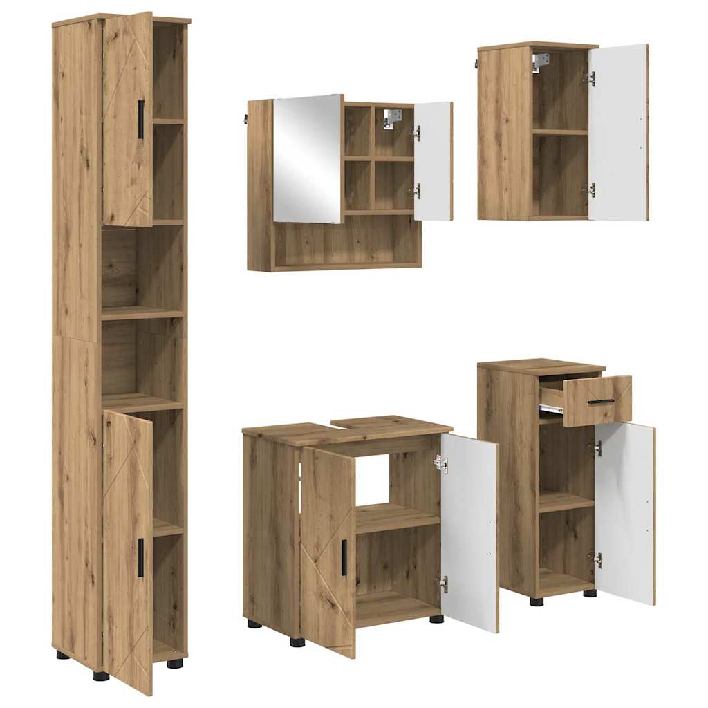 Badezimmermöbel-Set mit Tür 5 pcs Weiß Holzwerkstoff & Metall