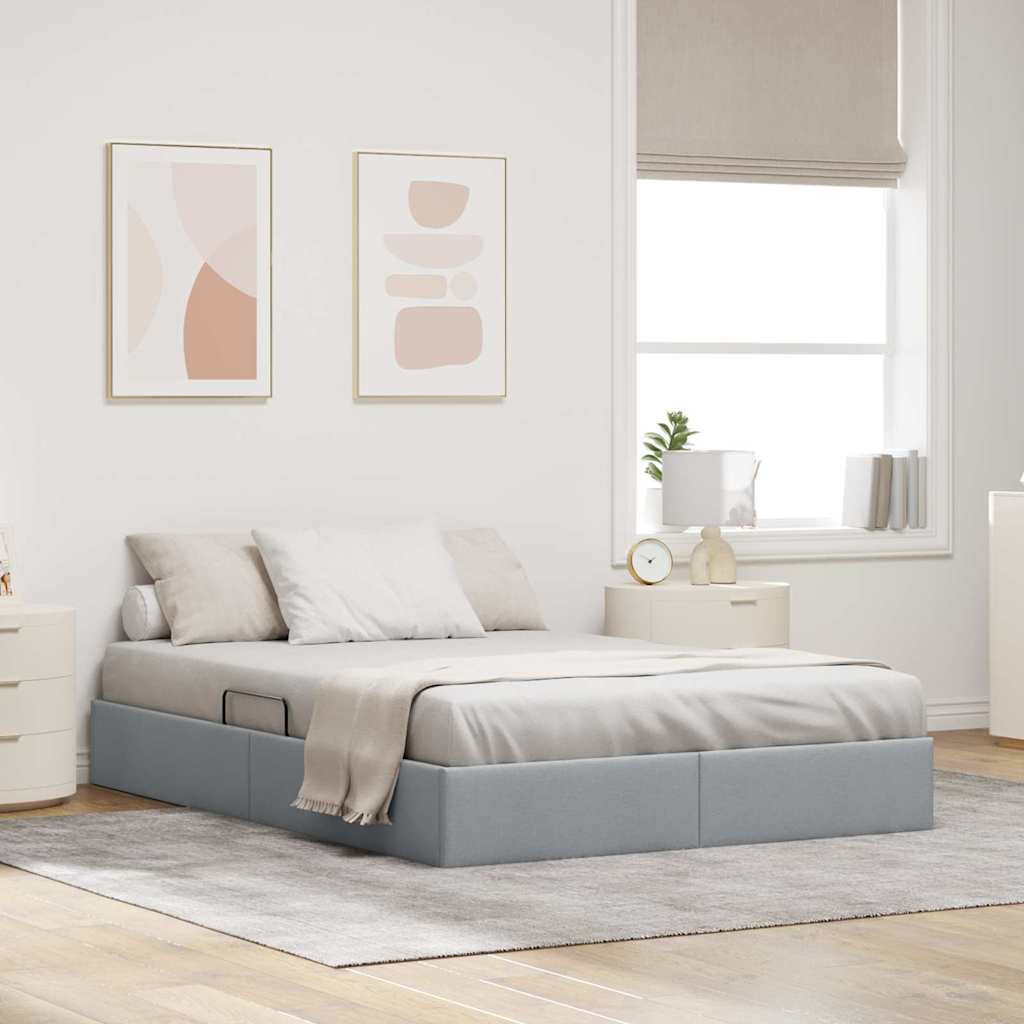 Aufbewahrungsbett mit Kopfteil Hellgrau 90 x 190 cm Stoff