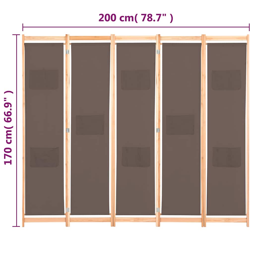 5-teiliger Raumteiler Creme 200 x 170 x 4 cm Stoff