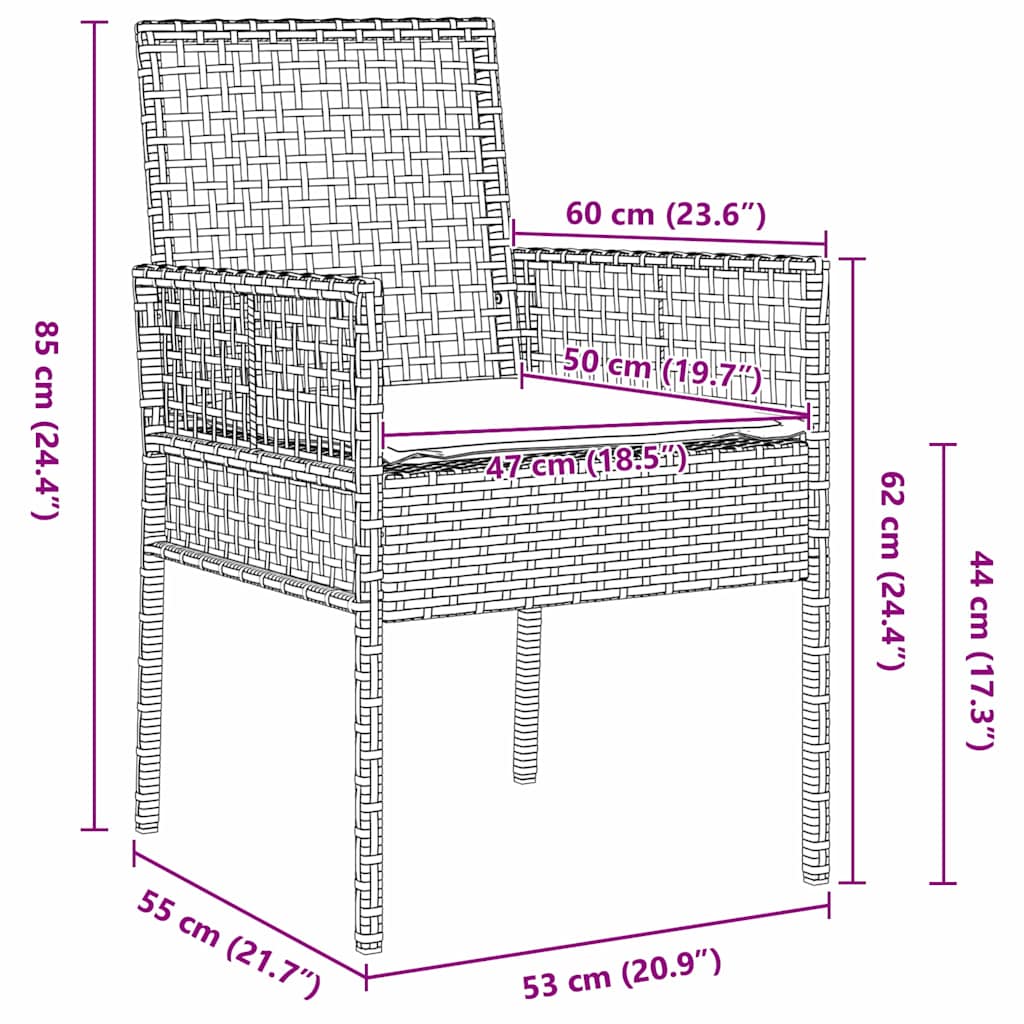 Gartenstuhl 2 pcs Schwarz 55 x 53 x 85 cm Poly-Rattan