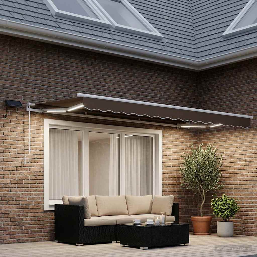 Markise Manuell Einziehbar mit LED 300x250 cm Blau und Weiß