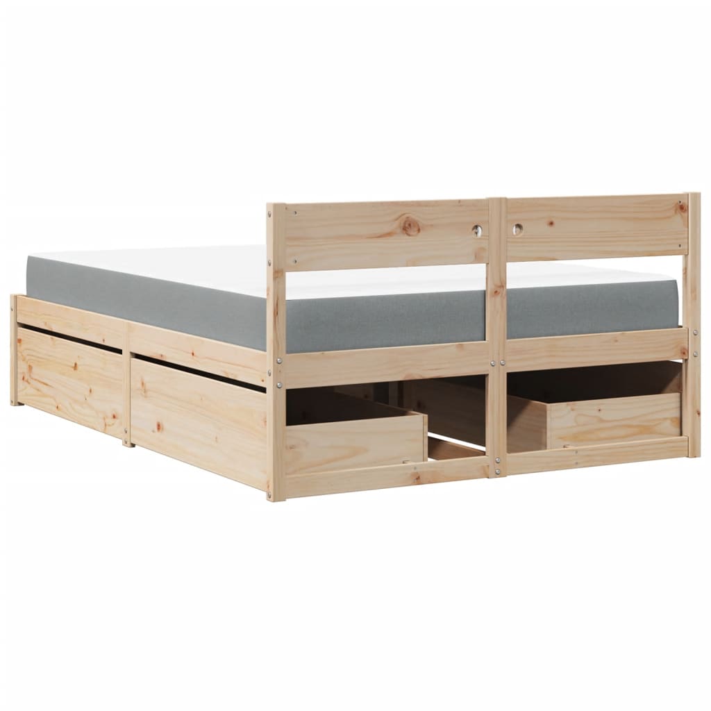 Bett mit Schubladen und Matratze 200x200 cm Massivholz Kiefer