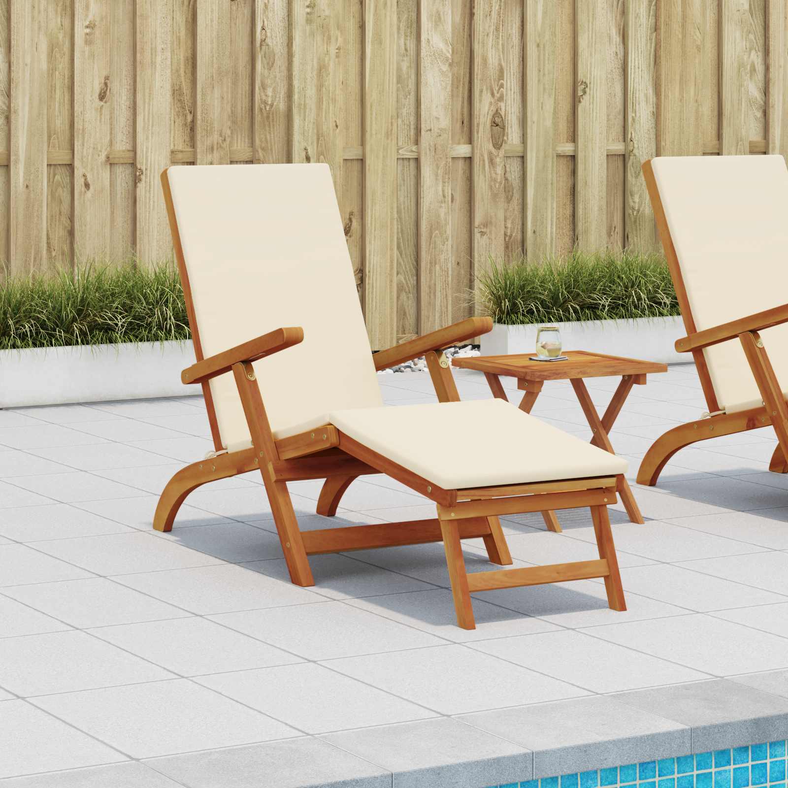 Gartenliege mit Fußteil und Tisch Massivholz Akazie
