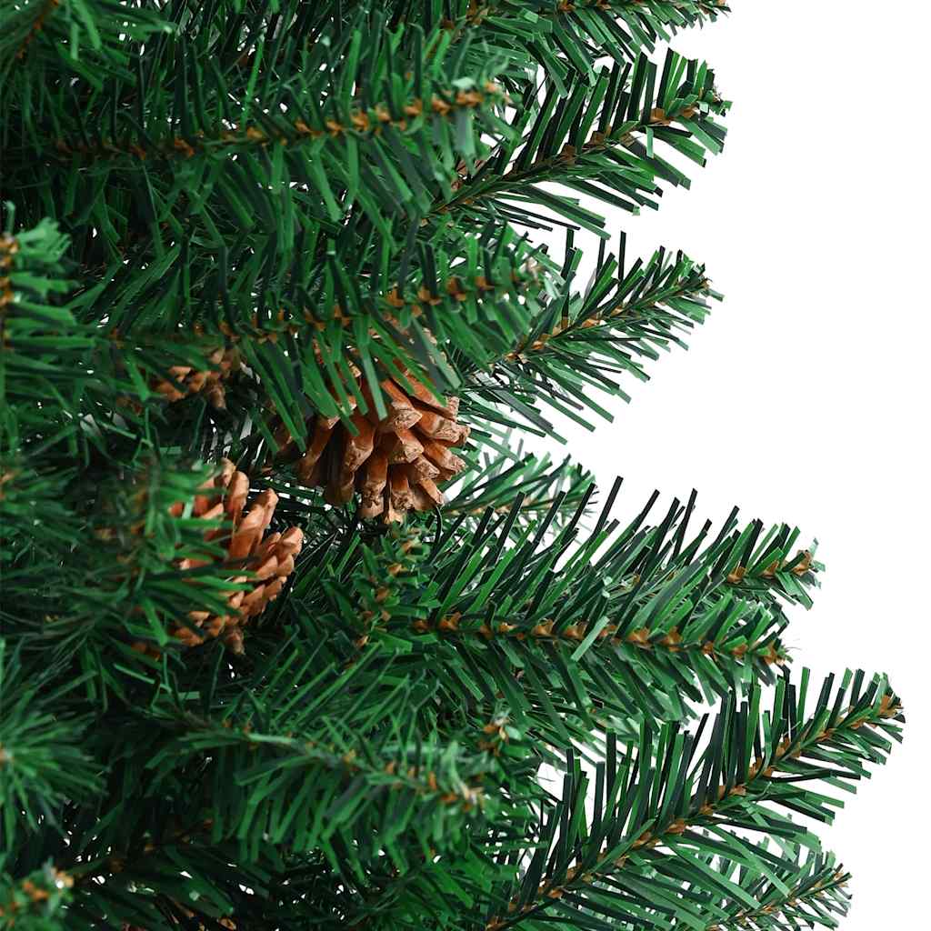 Weihnachtsbaum Schlank mit Echtholz und Zapfen Grün 150 cm PVC