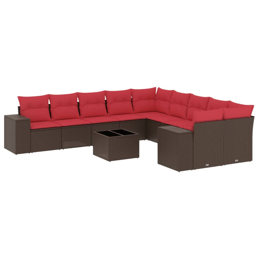 10-teiliges Gartensofa-Set mit Kissen, schwarzes Polyrattan
