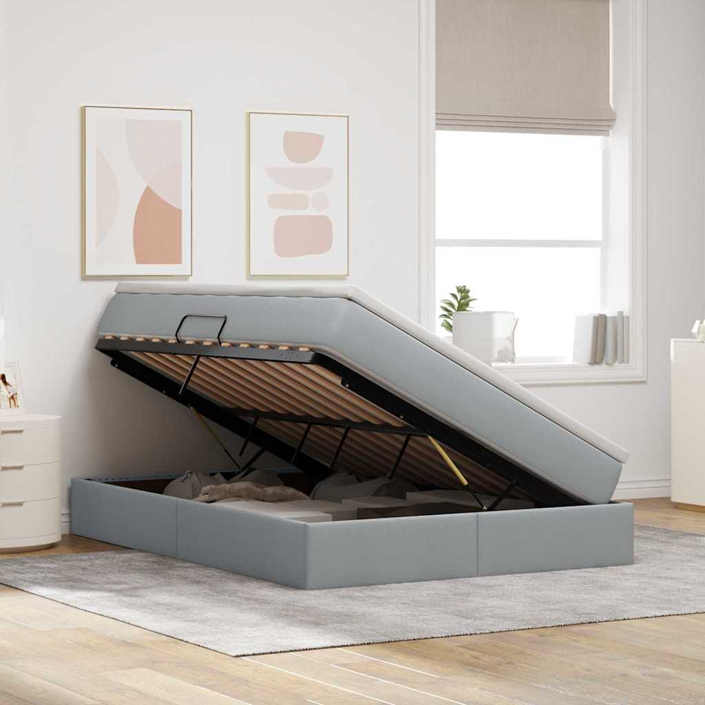Aufbewahrungsbett mit Matratze Hellgrau 90 x 190 cm Polyester