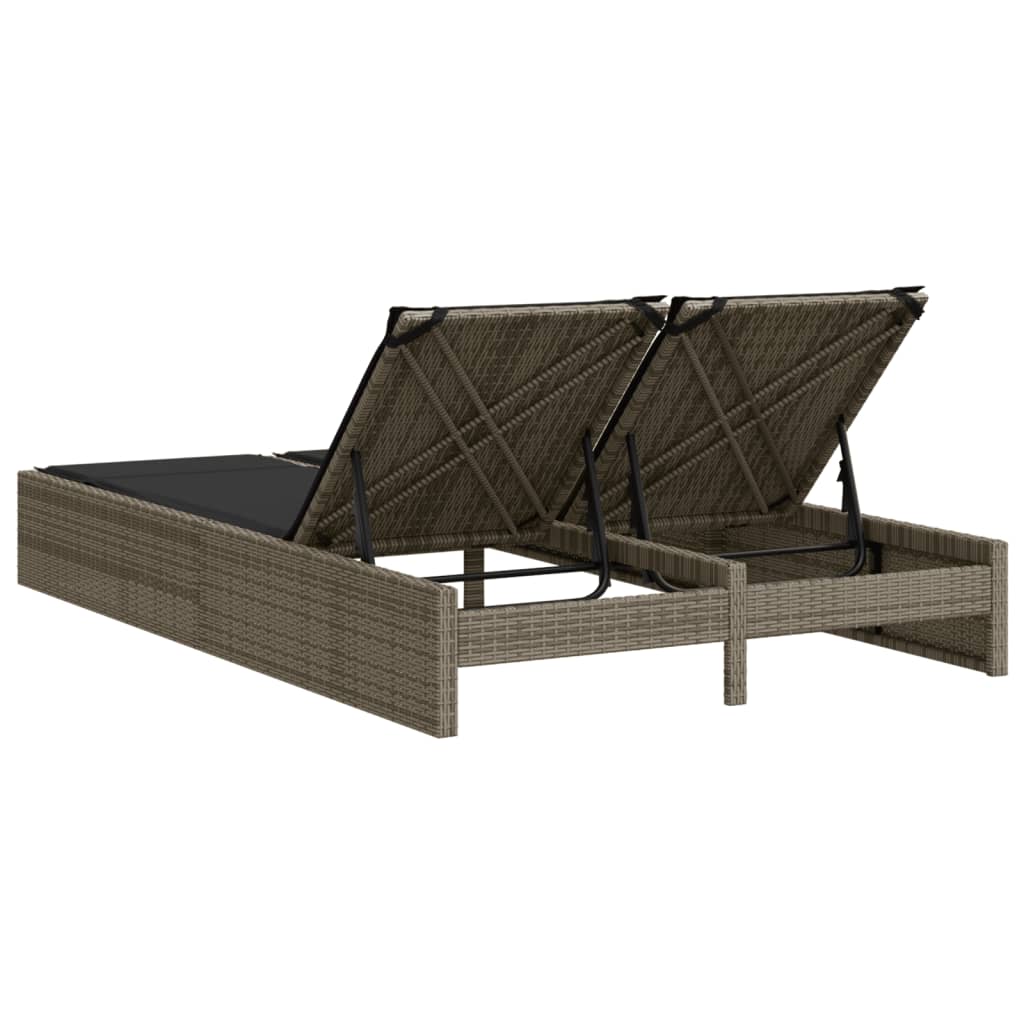 Doppel-Sonnenliege mit Kissen Schwarz Poly Rattan