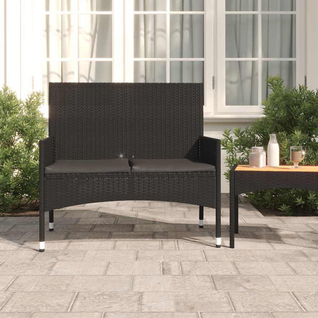 Gartenbank 2-Sitzer mit Kissen Braun Poly Rattan
